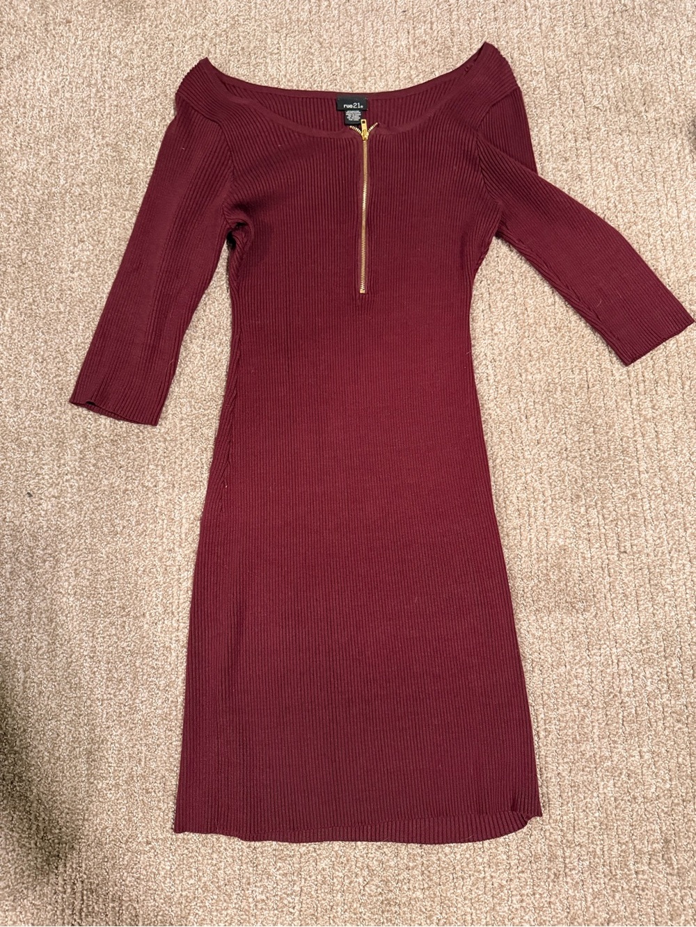 Rue21 Ribbed Zip Front Dress in Burgundy